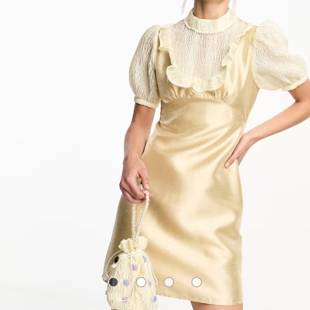 Sister Jane Cream Ruffled Mini Dress with Puff Sleeves